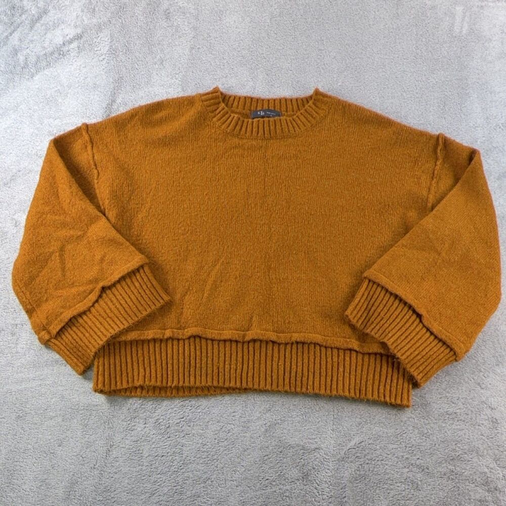 KLd Women's Sweater S Orange Oversized Pullover Knit Crew Neck Long Sleeve